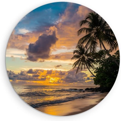 Saammp - Muurcirkel Hout - Strand - Zee - Tropisch - Ø 90 - Wandcirkel - Wanddecoratie Cirkel - muurdecoratie Woonkamer - Slaapkamer decoratie - Rond Schilderij