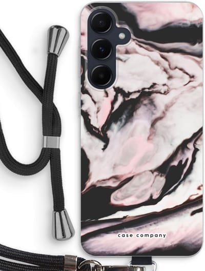 Case Company® - Hoesje met koord geschikt voor Samsung Galaxy A55 hoesje met Koord - Roze stroom - Telefoonhoesje met Zwart Koord - Bescherming aan alle Kanten en Over de Schermrand