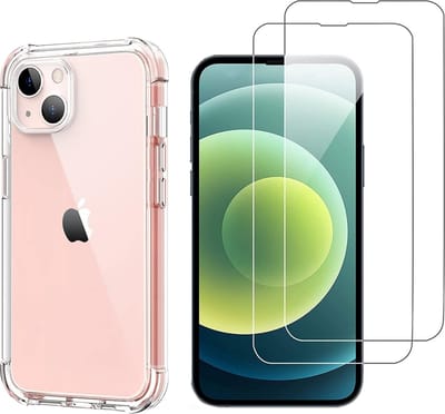 Hoesje voor iPhone 13 Mini backcover Shockproof siliconen Transparant en 2 stuks Screenprotector Gehard Glas