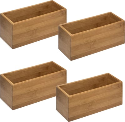 5Five - Opberg/sorteer/lade verdelers bakjes bamboe 23 x 9 x 9.5 cm - Set van 4x stuks