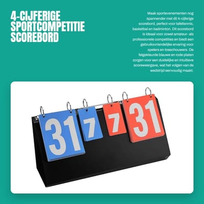 Dailygoods- Scorebord 4-cijferig - Multisport - Tafeltennis/Basketbal/Badminton - Timer - Duidelijk leesbaar - Duurzaam materiaal - Sportscorebord