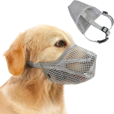 Muilkorf voor honden - Maat S - Verstelbare muilkorf van mesh - Ademende zachte nylon muilkorf beschermer voor honden - Voorkomt bijten/kauwen en blaffen - Grijs