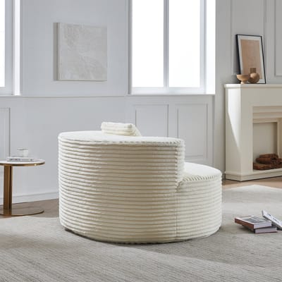 HAUSS SPOLE Zitzak - Loungestoel Met Rugleuning En Extra Kussen - Voor Woonkamer En Slaapkamer - Zacht Corduroy Polyester Crèmewit