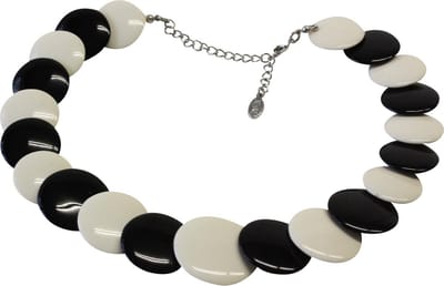 Behave - Statement Ketting - Acryl Beige-Zwart – 42 cm + 7 cm Verlengketting – Lichtgewicht & Modern Design – Nikkelvrij
