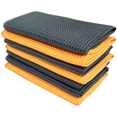 Serviette de Nettoyage de Voiture Très Absorbante Multifonctionnelle Microfibre Gaufre Serviettes de Lavage pour Vitre black