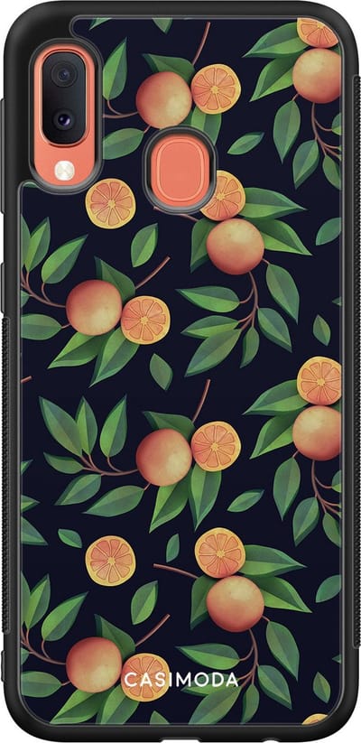 Casimoda® hoesje - Geschikt voor Samsung Galaxy A20e - Fruit / Sinaasappel - Zwart TPU Backcover - Geen opdruk - Groen