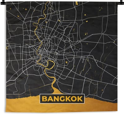 Wandkleed - Wanddoek - Kaart - Bangkok - Goud - Plattegrond - Stadskaart - 180x180 cm - Wandtapijt
