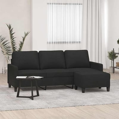vidaXL - Driezitsbank - met - voetenbank - 180 - cm - stof - zwart