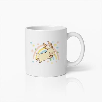 Schattige Konijn Regenboog Mok 330ml – Leuke Koffiebeker voor Kinderen & Dierenliefhebbers – Kawaii Konijntje Ontwerp – Perfect voor Pasen of Verjaardag Cadeau