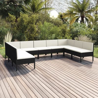 vidaXL - 9-delige - Loungeset - met - kussens - poly - rattan - zwart