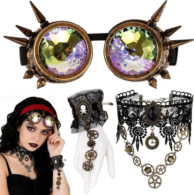 Steampunk Kostuum met Bril, Unieke Steampunk Accessoires voor Cosplay, Carnaval, Halloween en Themaparty's