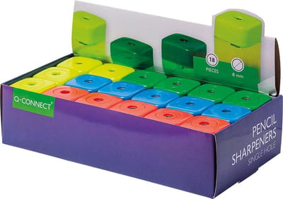 Q-CONNECT potloodslijper 1 gaats geassorteerde kleuren 18 stuks