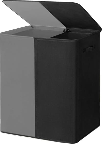 DnA® Wasmand 2 Vakken - Wasmand - Wassorteerder - Dubbele Wasmand - Grijs/Zwart - 63cm x 36cm x 68cm