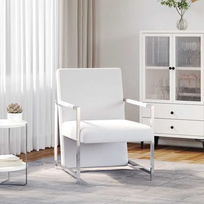vidaXL - Fauteuil - met - chromen - poten - kunstleer - wit