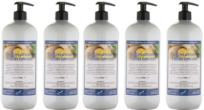 Bodylotion Fresh Ginger 1 Liter - met gratis pomp - set van 5 stuks - Voordeelverpakking