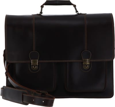 BUCKLE & SEAM Leren Business tas Afzonderlijke gevallen met laptopvak Nevada Dot Business Bag Brown Donkerbruin