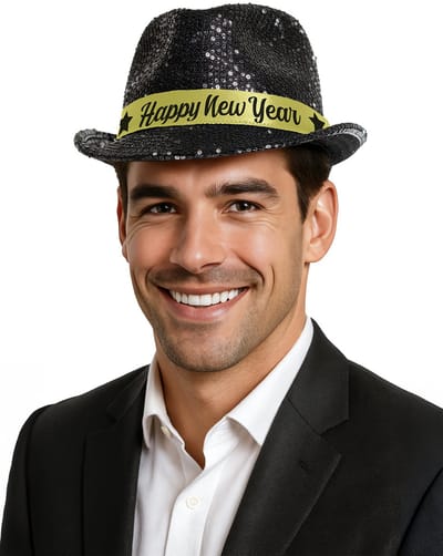 FIESTAS GUIRCA, S.L. - Hoed met zwarte pailetten Happy New Year voor volwassenen