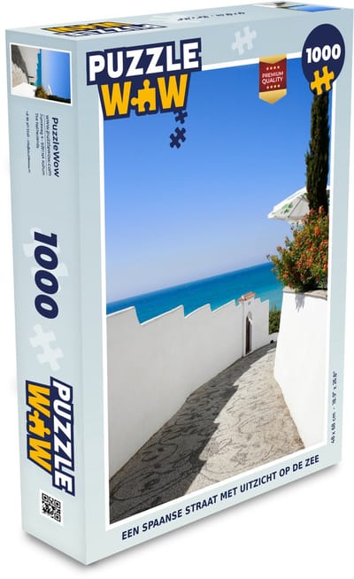 Puzzel Een Spaanse straat met uitzicht op de zee - Legpuzzel - Puzzel 1000 stukjes volwassenen