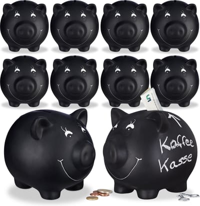 10 x spaarpot beschrijfbaar - spaarvarken - spaardoos kinderen - zwart met krijt