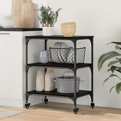 Keukenwagen Zwart - Dressoir op wielen - Extra werkruimte - Industriële look - 60 x 41 x 76 cm - Eikenlook