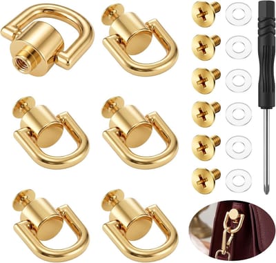 6 D-ringen in goud voor handtassen, robuuste ombouwset voor schoudertassen, draaibaar beslag met klinknagels en boutschroevendraaier voor DIY lederwerk en tasriemen