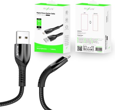 Rixus - Oplaad kabel - USB A naar Lightning kabel - 1 meter - Stevige metaal kabel - Oplaadkabel geschikt voor Apple lightning - Sneller opladen - kabel - Metaalgrijs