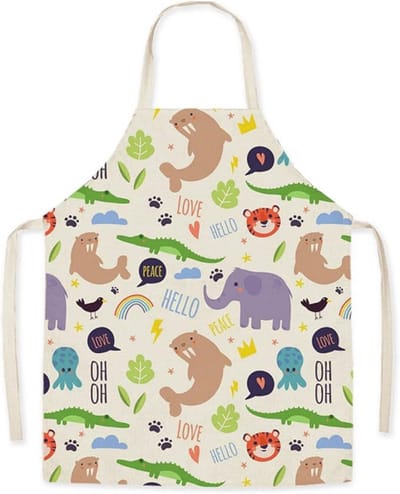 Linnen kinderkeukenschort – verstelbare tailleband – one size – 52x45 cm – voor koken, bakken en knutselen