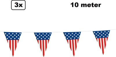 3x Vlaggenlijn USA 1000cm - Amerika Landen festival thema feest vlaglijn verjaardag fun party United States