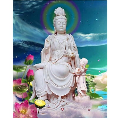 DIY diamant borduurwerk Guanyin Bodhisattva volledige ronde diamant schilderij kruissteek 20X30CM blue