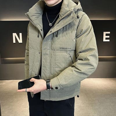 Doudoune à capuche pour homme Nouvelle hiver Épaissie Chaude Imprimée Losanges 4XL gray
