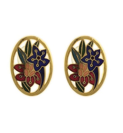 Behave Oorbel steker groen, blauw en goud-kleur met bloemen