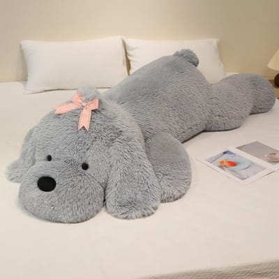 Pluizig Groot Liggend Puppy Knuffeldier Knuffelige Cartoon Hondje Pop Warme Knuffel Dierenkussen Kerstcadeau 85cm