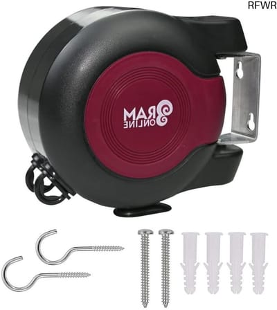 RFWR® 30 Meter Intrekbare Haspel Waslijn - Wandmontage, Dubbele Kabel, 2 x 15 Meter Droogruimte