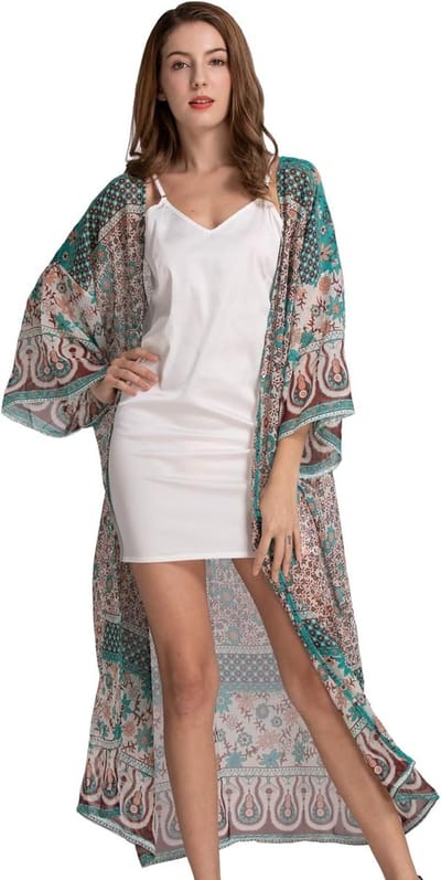 Zomer Blouse Dames Kimono Bloemen Print Chiffon Strandkleding