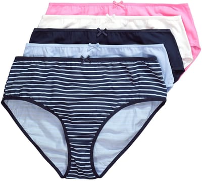 Ulla Popken - Dames - Midi-slips set van 5 fijne strepen - Nachtblauw - Maat 42+