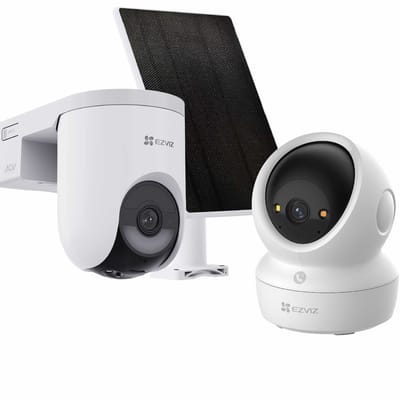 EZVIZ HB8 Lite Buitencamera + H6C 4K Beveiligingscamera - Incl. Zonnepaneel - 360° Pan & Tilt - Auto Zoom - Werkt met Google Assistant & Alexa - Draadloos