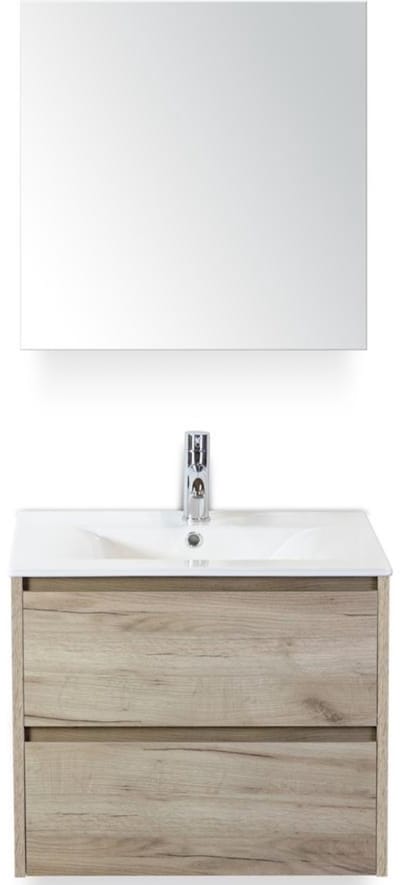 Dante Badmeubelset 60 cm - Craft Oak - Keramische Wastafel Wit Enjoy met Spiegelkast