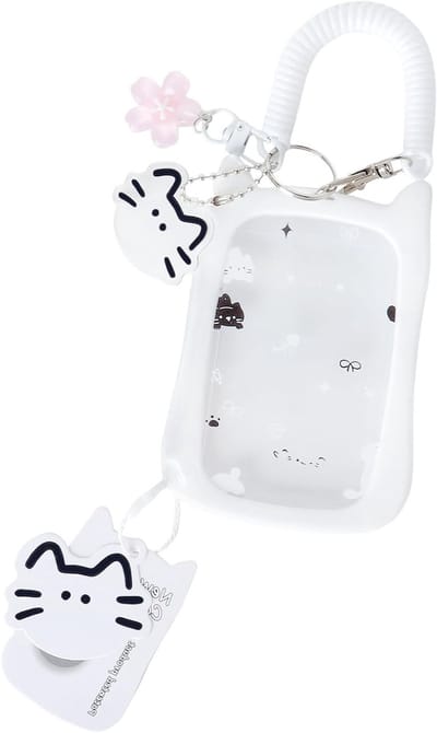 Schattige Kat Oren Fotokaart Houder, Praktische ID Kaart Houder met Sleutelhanger, Springtouw en Jelly Kersenbloesem Sleutelhanger, Ideaal voor Kpop Foto's en Verzamelobjecten