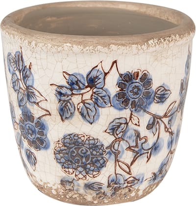 Keramiek Bloempot voor Binnen – Beige Bloemen – Rustieke Pot – Ø 13 cm – Bloemenmotief