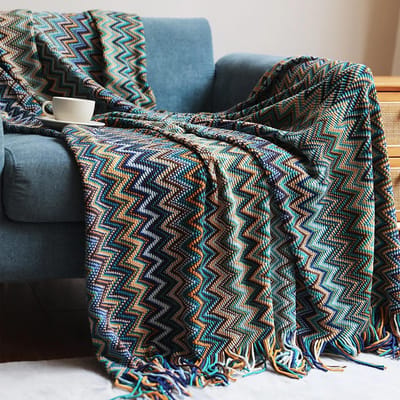Boho Ruit Deken Geometrie Gebreide Dekens Etnische Stijl Sofa Handdoek Hoes Doek Decor Worp Wandhanger Siësta Deken Wandtapijt 130x230cm 1pcs blauw