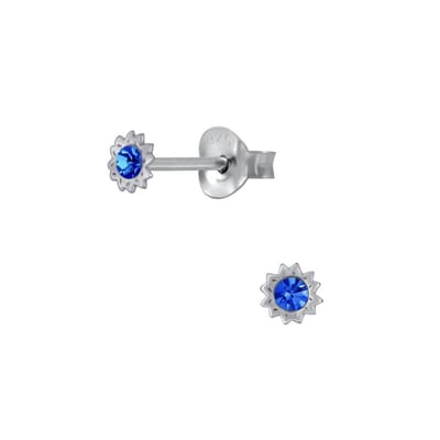 Joy|S - Zilveren mini kinderoorbellen - 3 mm - sun blauw