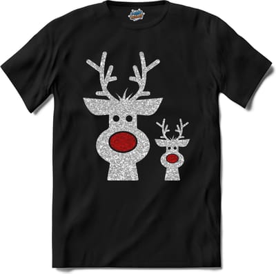 Kerst rendier buddy's glitter - T-Shirt - Dames - Heren - Zwart - Maat M