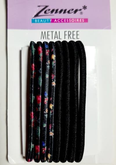 Zenner haarelastieken metal free - 8 elastiekjes zwart bloemen print - chique feest - metalfree - haarelastiek medium