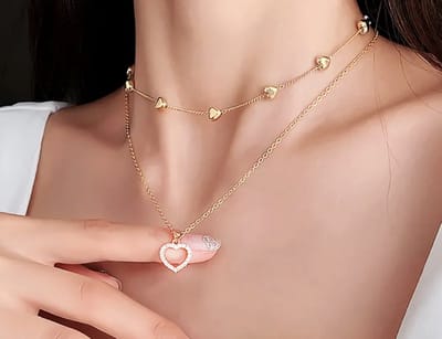 2 Lagen hartjes ketting | goud gekleurd