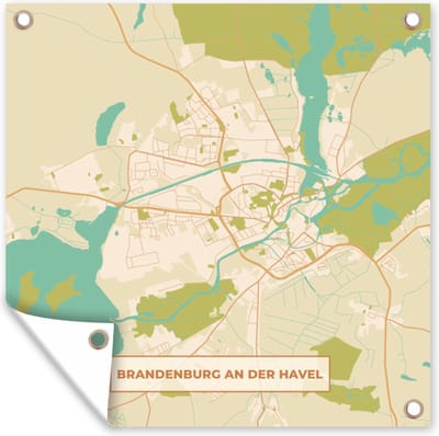 Tuin poster Brandenburg an der Havel - Stadskaart - Kaart - Vintage - Plattegrond - 200x200 cm - Tuindoek