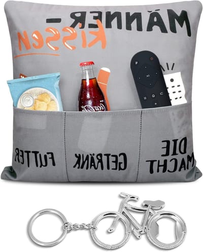 Cushion Cover met 3 Zakjes en Flesopener voor Fiets, Leuk Kussen voor Vader, 45 x 45 cm, Perfect als Verjaardagscadeau of Pensioneringsgeschenk