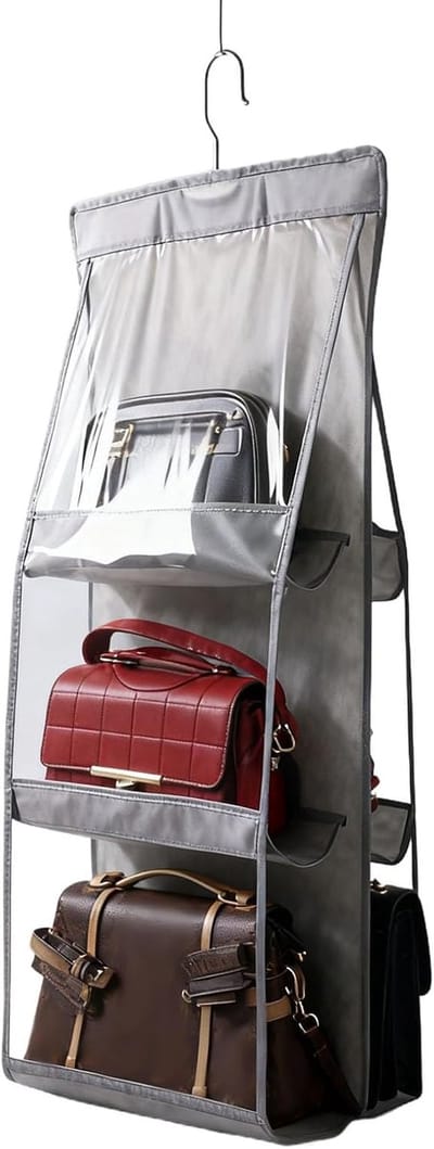 Hangende Handtas Organizer - Opbergtas Kast - Kledingkast Organiseren - Ruimtebesparend Verticale Ontwerp - 24-28 cm Hoog - Grijs