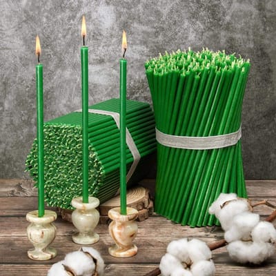 Candala bijenwas kaarsen - 100 stuks I hoogwaardige rituele kaarsen L-16,5 cm Ø-5,7 mm I 50 min brandduur in groen I 400 g dunne kaarsen druppel- en rookvrij