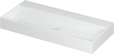 INK® United wastafel porselein met 1 kraangat, inclusief porseleinen click plug en verborgen overloop systeem 100x45x11cm, glans wit