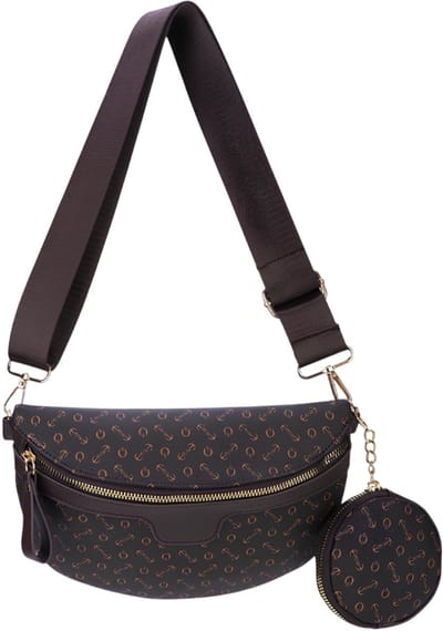 Eko, Fanny-pack met rond tasje, model Mélisse, Donkerbruin